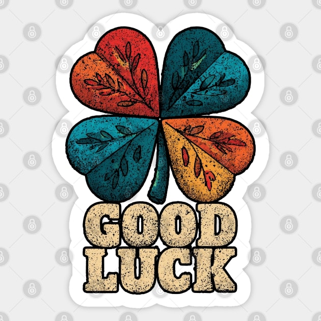 Good Luck Retro Clover Tee for Irish Souls & Optimists Sticker by TuncGK